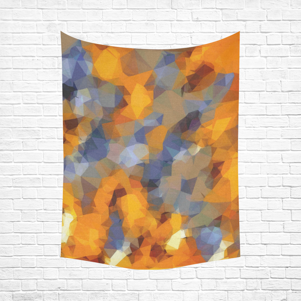 psychedelic geometric polygon abstract pattern in orange brown blue Cotton Linen Wall Tapestry 60"x 80"