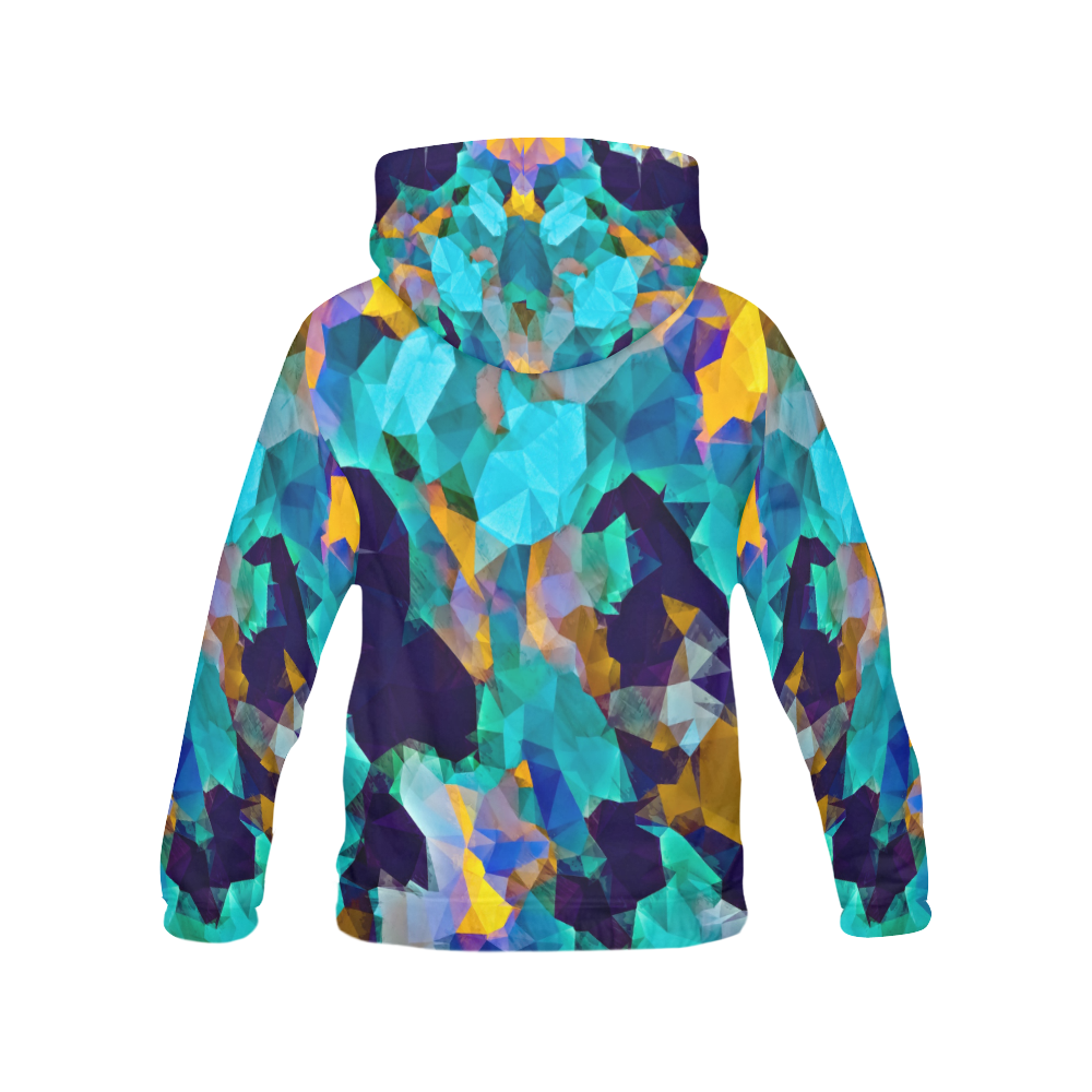 psychedelic geometric polygon abstract pattern in green blue brown yellow All Over Print Hoodie for Women (USA Size) (Model H13)