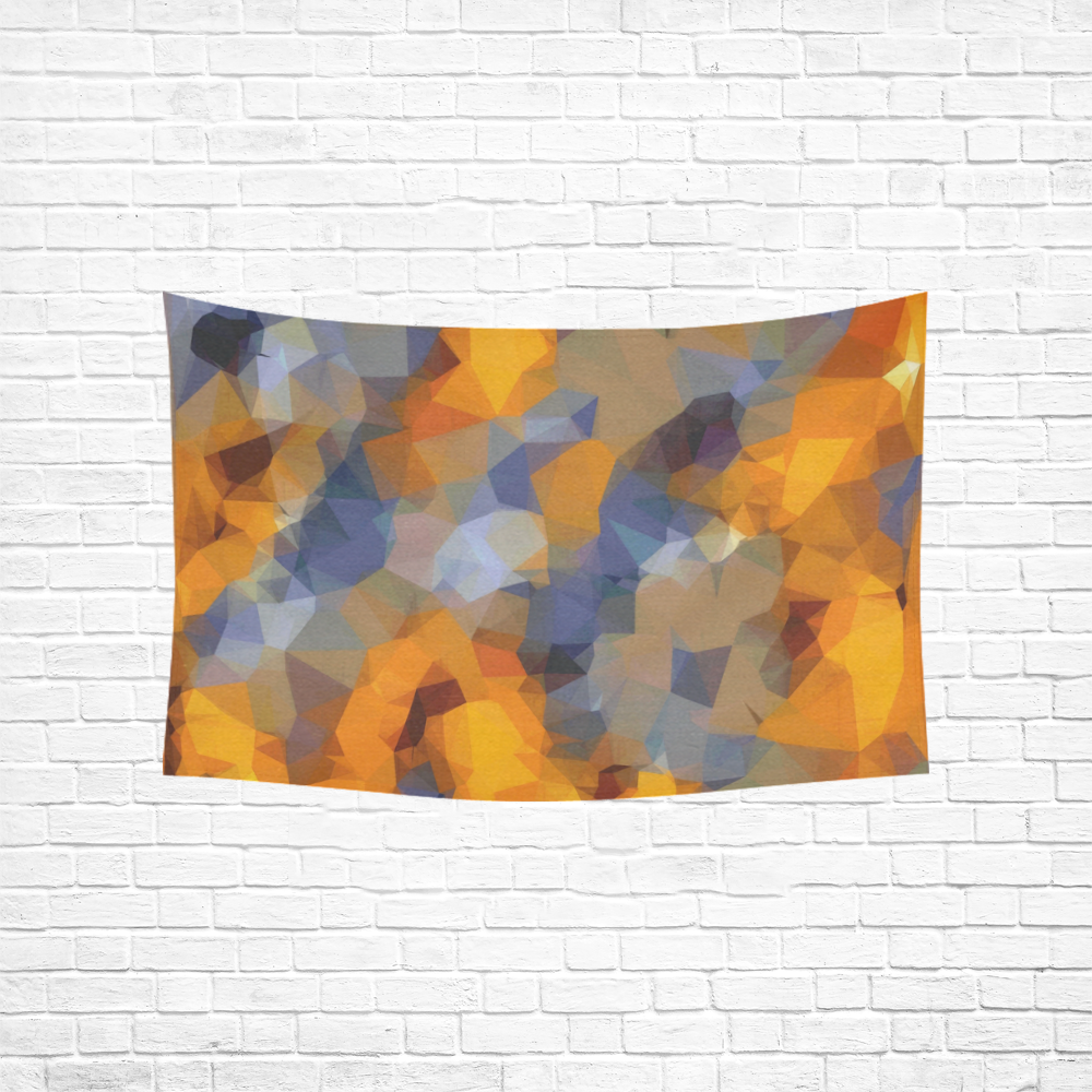 psychedelic geometric polygon abstract pattern in orange brown blue Cotton Linen Wall Tapestry 60"x 40"