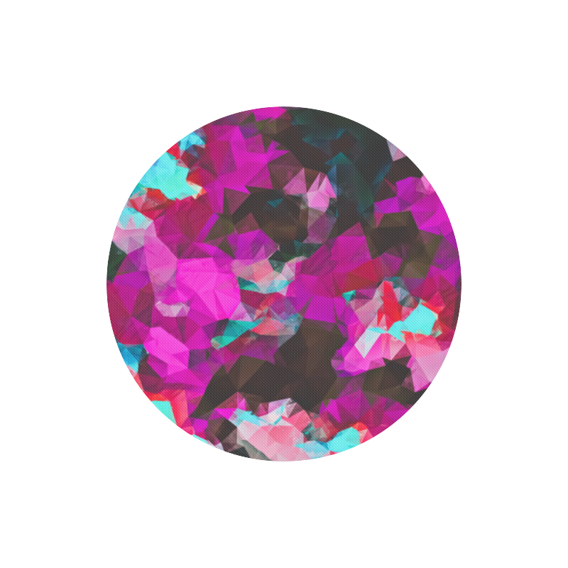 psychedelic geometric polygon abstract pattern in purple pink blue Round Mousepad