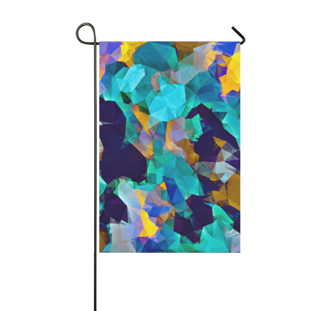 psychedelic geometric polygon abstract pattern in green blue brown yellow Garden Flag 12‘’x18‘’（Without Flagpole）