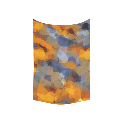 psychedelic geometric polygon abstract pattern in orange brown blue Cotton Linen Wall Tapestry 60"x 40"