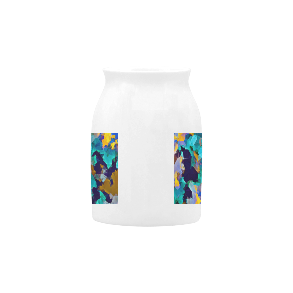 psychedelic geometric polygon abstract pattern in green blue brown yellow Milk Cup (Small) 300ml