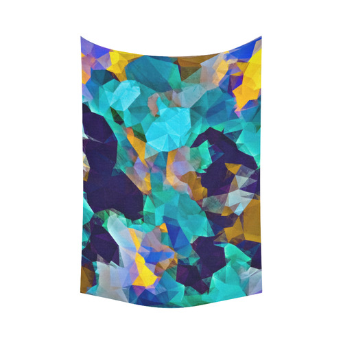 psychedelic geometric polygon abstract pattern in green blue brown yellow Cotton Linen Wall Tapestry 60"x 90"