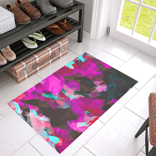 psychedelic geometric polygon abstract pattern in purple pink blue Azalea Doormat 30" x 18" (Sponge Material)