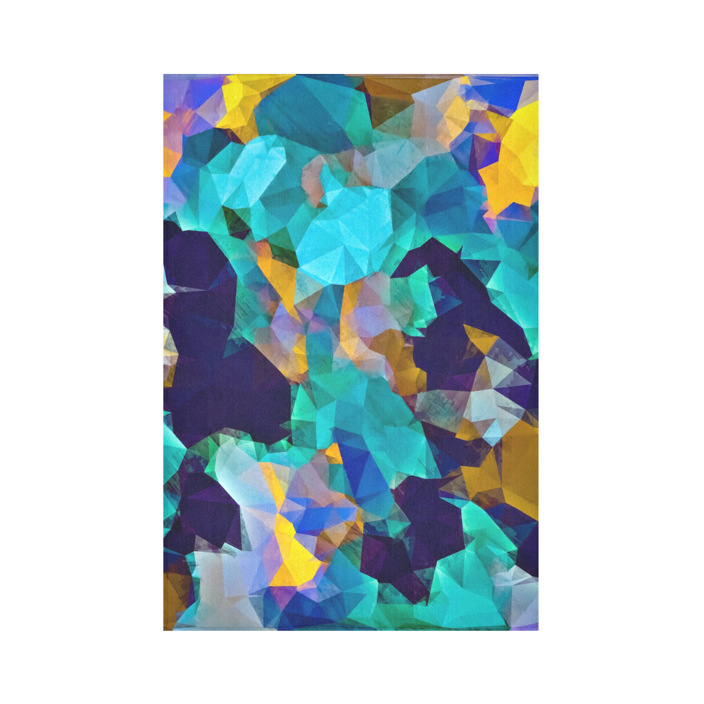 psychedelic geometric polygon abstract pattern in green blue brown yellow Cotton Linen Wall Tapestry 60"x 90"