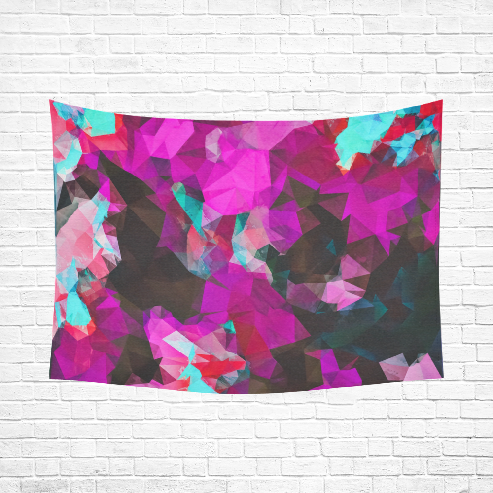 psychedelic geometric polygon abstract pattern in purple pink blue Cotton Linen Wall Tapestry 80"x 60"