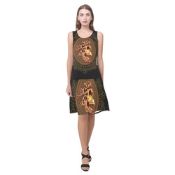 Amazing skull with floral elements Sleeveless Splicing Shift Dress(Model D17)