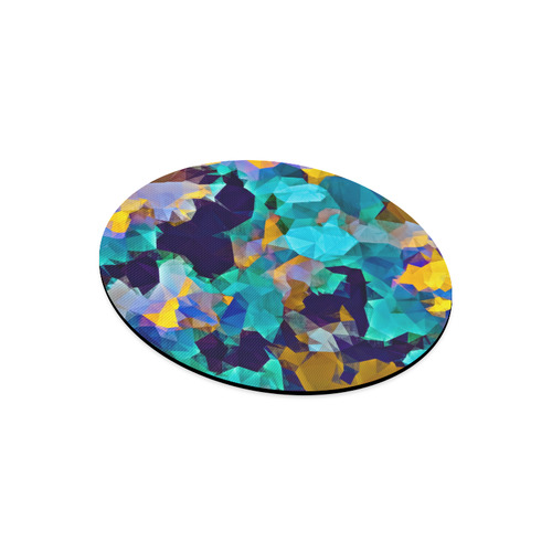 psychedelic geometric polygon abstract pattern in green blue brown yellow Round Mousepad