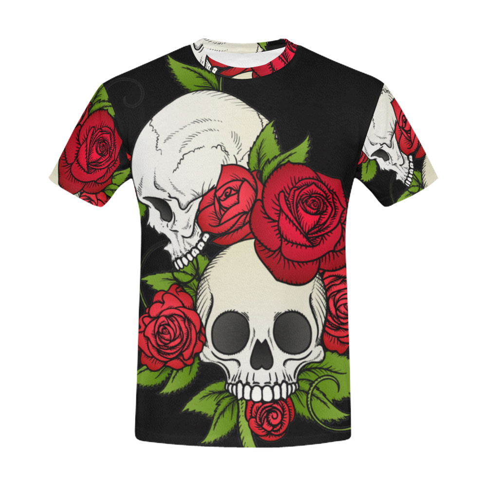 Skulls With Red Roses All Over Print T-Shirt for Men (USA Size) (Model T40)