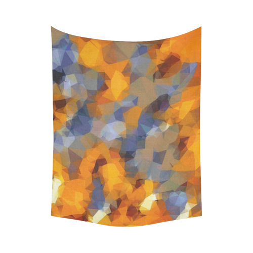 psychedelic geometric polygon abstract pattern in orange brown blue Cotton Linen Wall Tapestry 60"x 80"