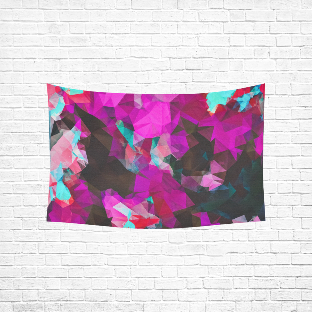 psychedelic geometric polygon abstract pattern in purple pink blue Cotton Linen Wall Tapestry 60"x 40"