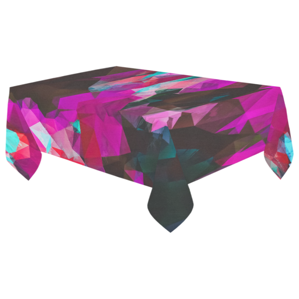 psychedelic geometric polygon abstract pattern in purple pink blue Cotton Linen Tablecloth 60"x 104"