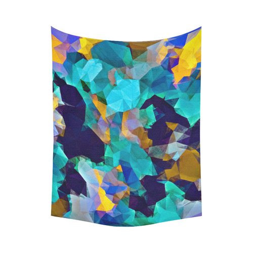 psychedelic geometric polygon abstract pattern in green blue brown yellow Cotton Linen Wall Tapestry 60"x 80"