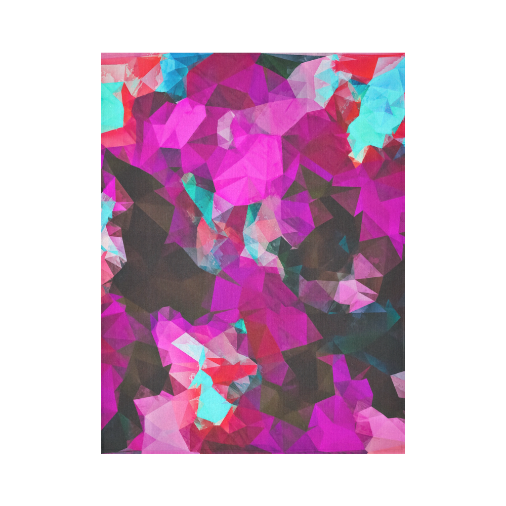 psychedelic geometric polygon abstract pattern in purple pink blue Cotton Linen Wall Tapestry 60"x 80"
