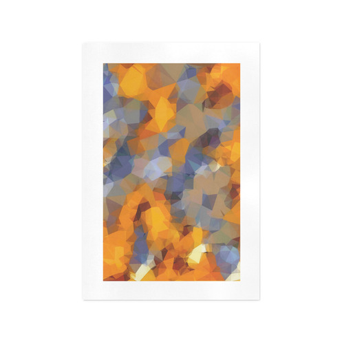 psychedelic geometric polygon abstract pattern in orange brown blue Art Print 13‘’x19‘’