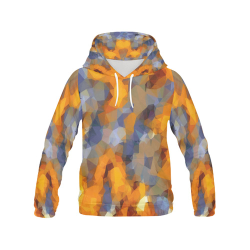psychedelic geometric polygon abstract pattern in orange brown blue All Over Print Hoodie for Women (USA Size) (Model H13)