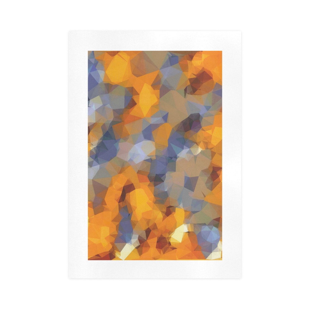 psychedelic geometric polygon abstract pattern in orange brown blue Art Print 16‘’x23‘’