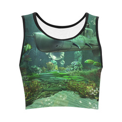 Awesome submarine with orca Women's Crop Top (Model T42)