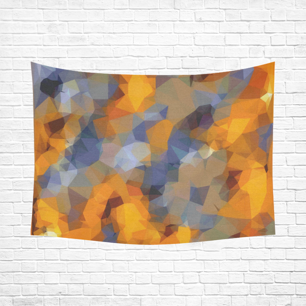 psychedelic geometric polygon abstract pattern in orange brown blue Cotton Linen Wall Tapestry 80"x 60"