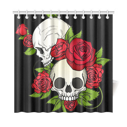 Skulls With Red Roses Shower Curtain 72"x72"