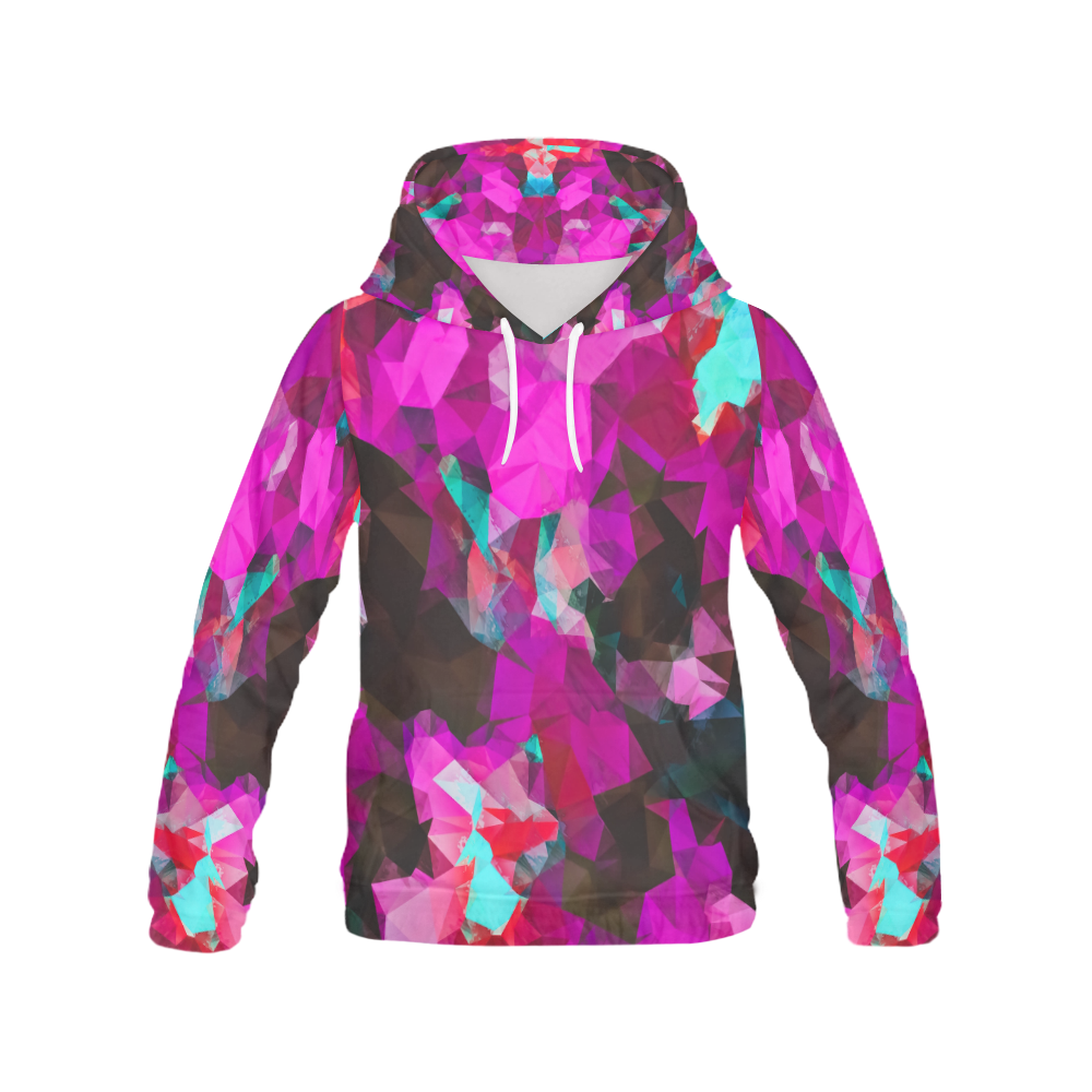 psychedelic geometric polygon abstract pattern in purple pink blue All Over Print Hoodie for Women (USA Size) (Model H13)