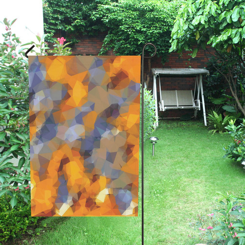 psychedelic geometric polygon abstract pattern in orange brown blue Garden Flag 28''x40'' （Without Flagpole）