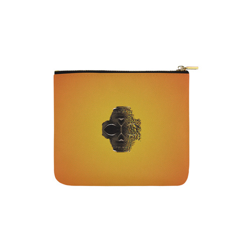 fractal black skull portrait with orange abstract background Carry-All Pouch 6''x5''