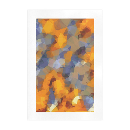 psychedelic geometric polygon abstract pattern in orange brown blue Art Print 19‘’x28‘’