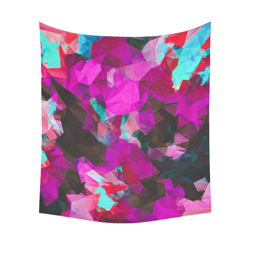 psychedelic geometric polygon abstract pattern in purple pink blue Cotton Linen Wall Tapestry 51"x 60"