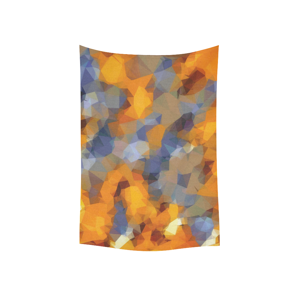 psychedelic geometric polygon abstract pattern in orange brown blue Cotton Linen Wall Tapestry 40"x 60"