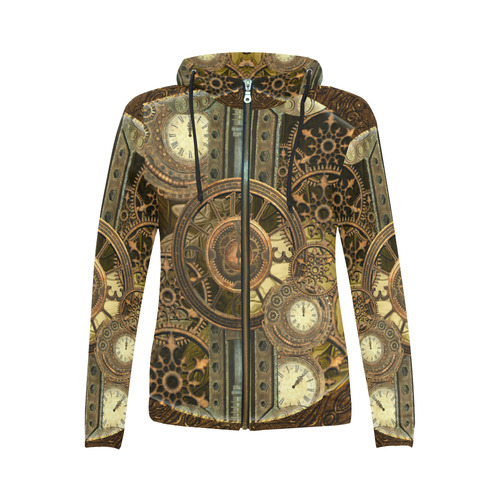 Steampunk clocks and gears All Over Print Full Zip Hoodie for Women (Model H14)