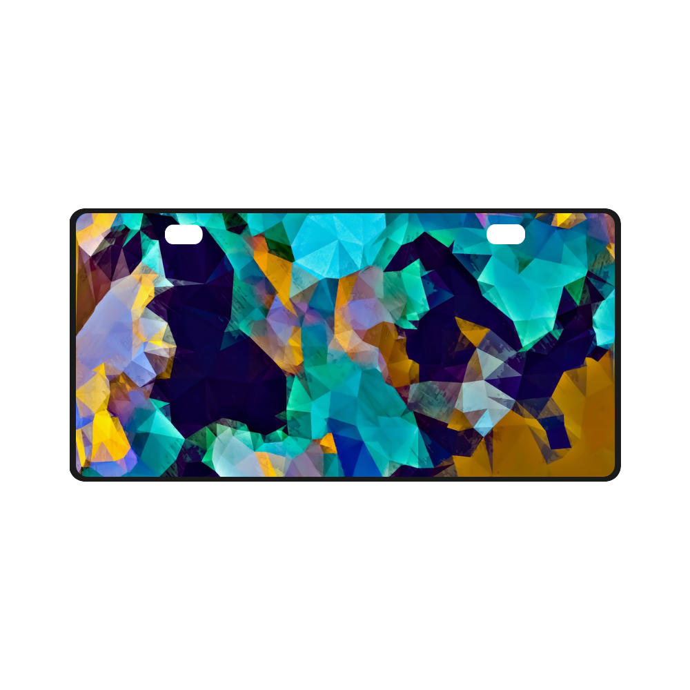 psychedelic geometric polygon abstract pattern in green blue brown yellow License Plate