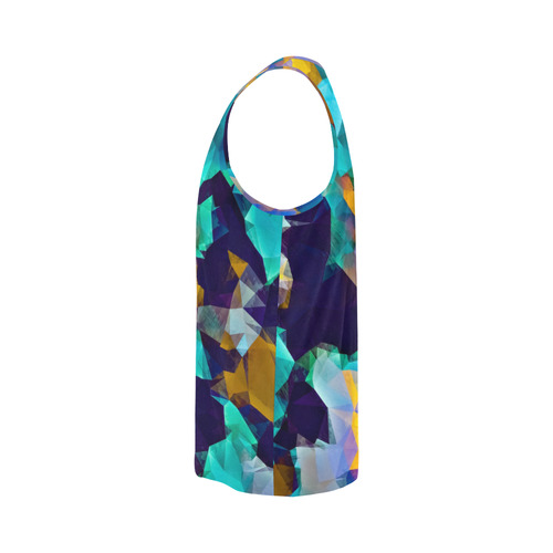 psychedelic geometric polygon abstract pattern in green blue brown yellow All Over Print Tank Top for Men (Model T43)