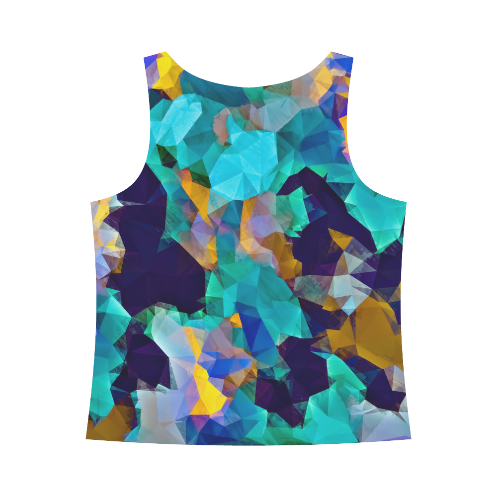 psychedelic geometric polygon abstract pattern in green blue brown yellow All Over Print Tank Top for Women (Model T43)
