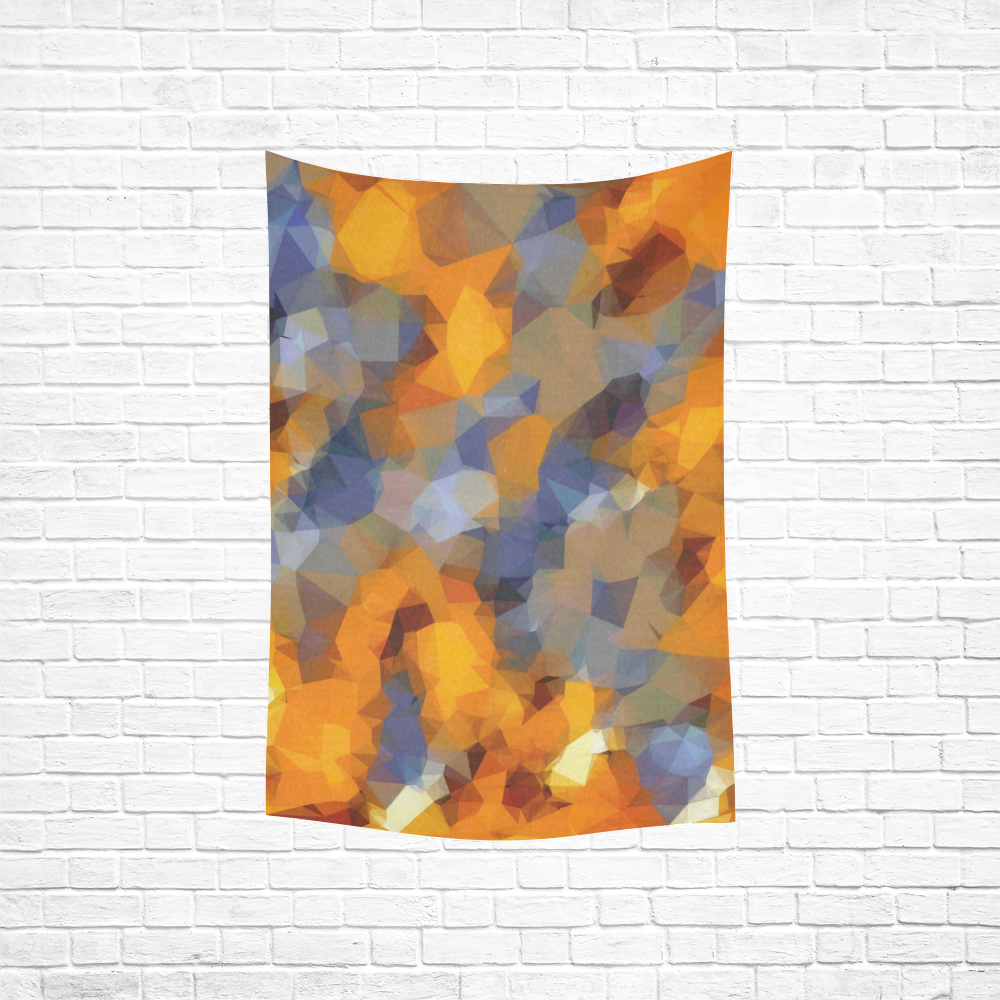psychedelic geometric polygon abstract pattern in orange brown blue Cotton Linen Wall Tapestry 40"x 60"