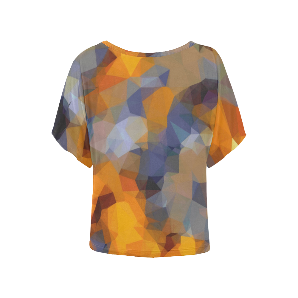 psychedelic geometric polygon abstract pattern in orange brown blue Women's Batwing-Sleeved Blouse T shirt (Model T44)