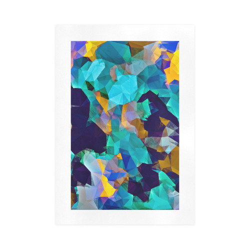 psychedelic geometric polygon abstract pattern in green blue brown yellow Art Print 16‘’x23‘’