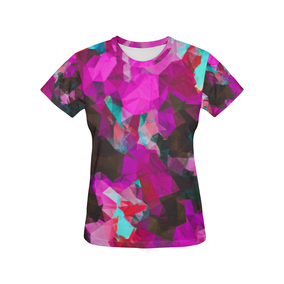 psychedelic geometric polygon abstract pattern in purple pink blue All Over Print T-Shirt for Women (USA Size) (Model T40)