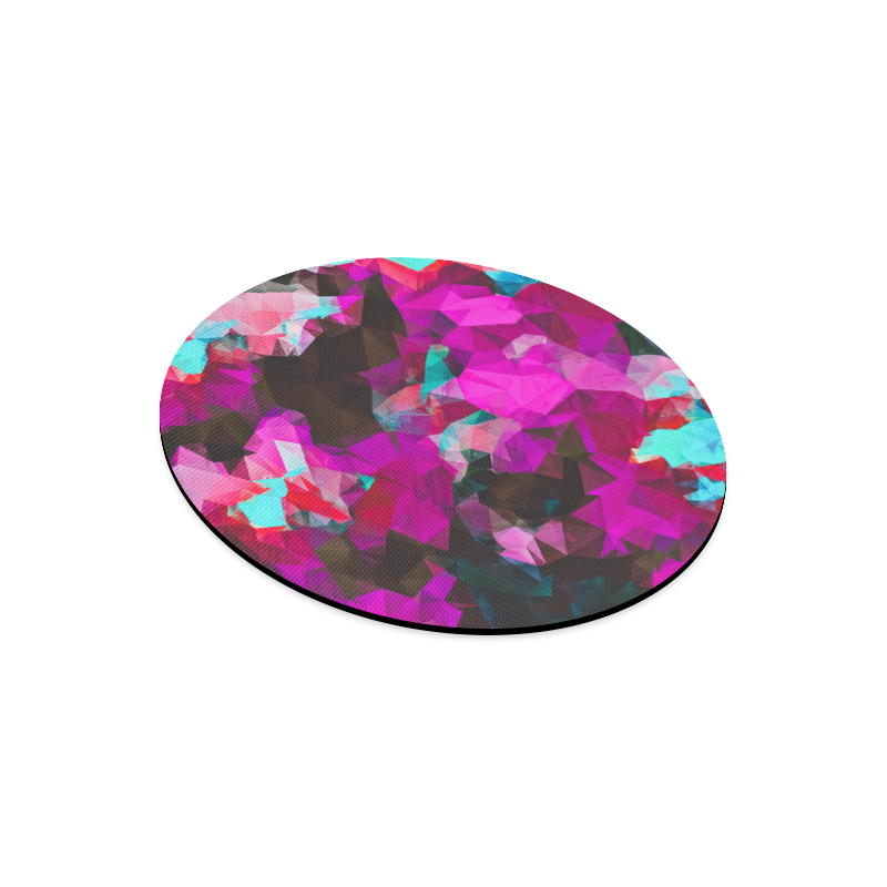 psychedelic geometric polygon abstract pattern in purple pink blue Round Mousepad
