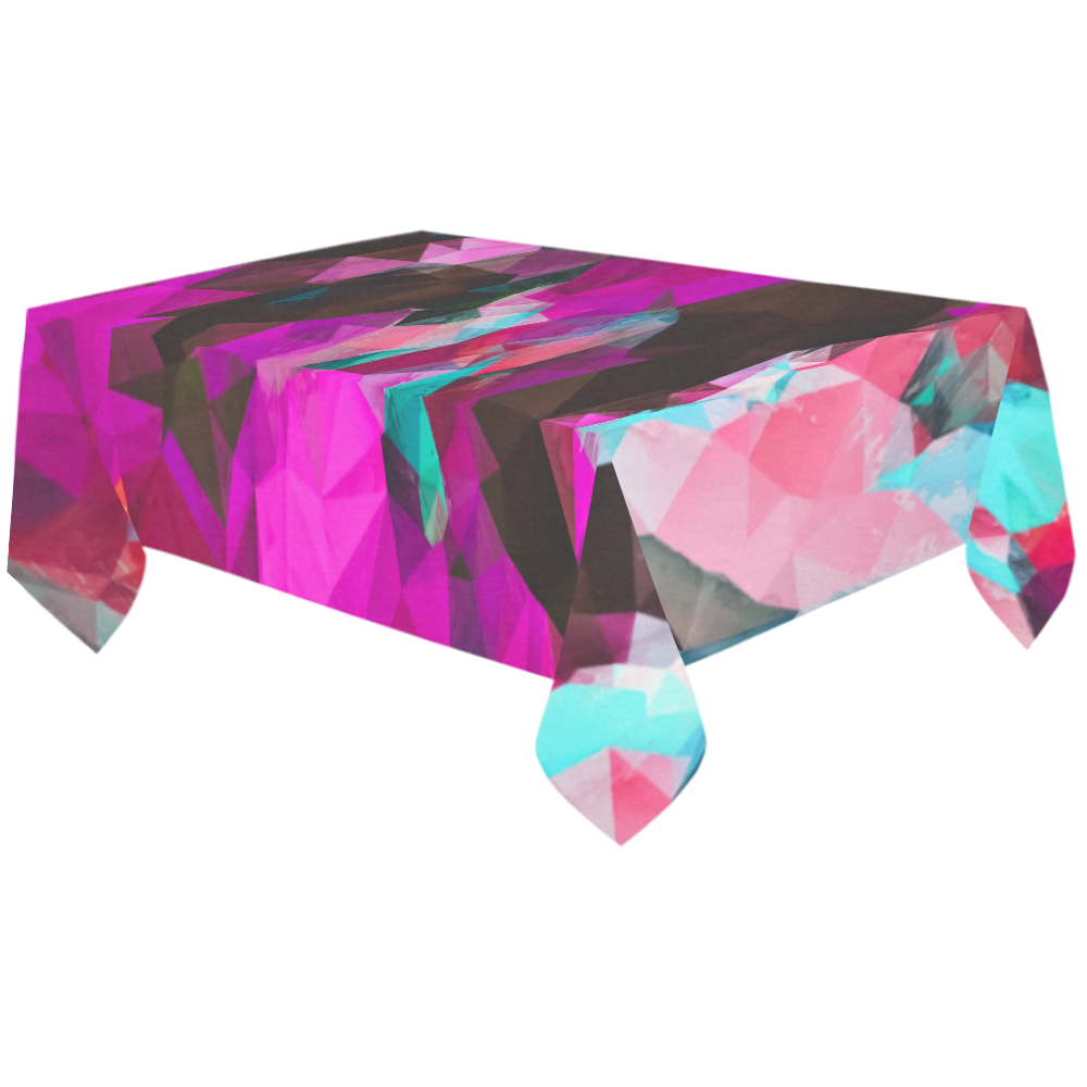 psychedelic geometric polygon abstract pattern in purple pink blue Cotton Linen Tablecloth 60"x120"