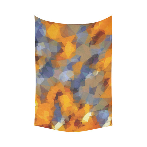 psychedelic geometric polygon abstract pattern in orange brown blue Cotton Linen Wall Tapestry 60"x 90"