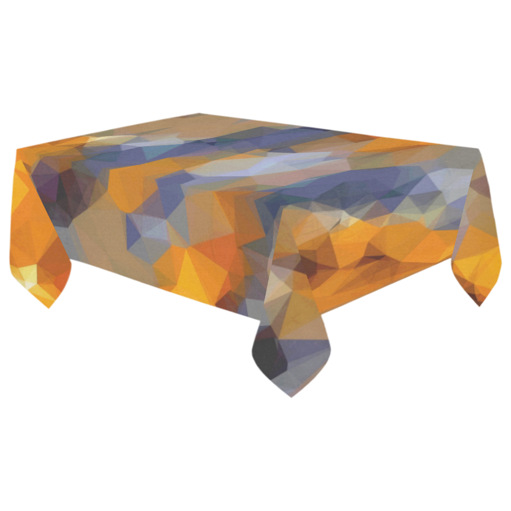 psychedelic geometric polygon abstract pattern in orange brown blue Cotton Linen Tablecloth 60"x 104"