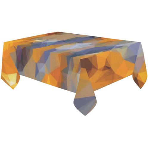 psychedelic geometric polygon abstract pattern in orange brown blue Cotton Linen Tablecloth 60"x120"