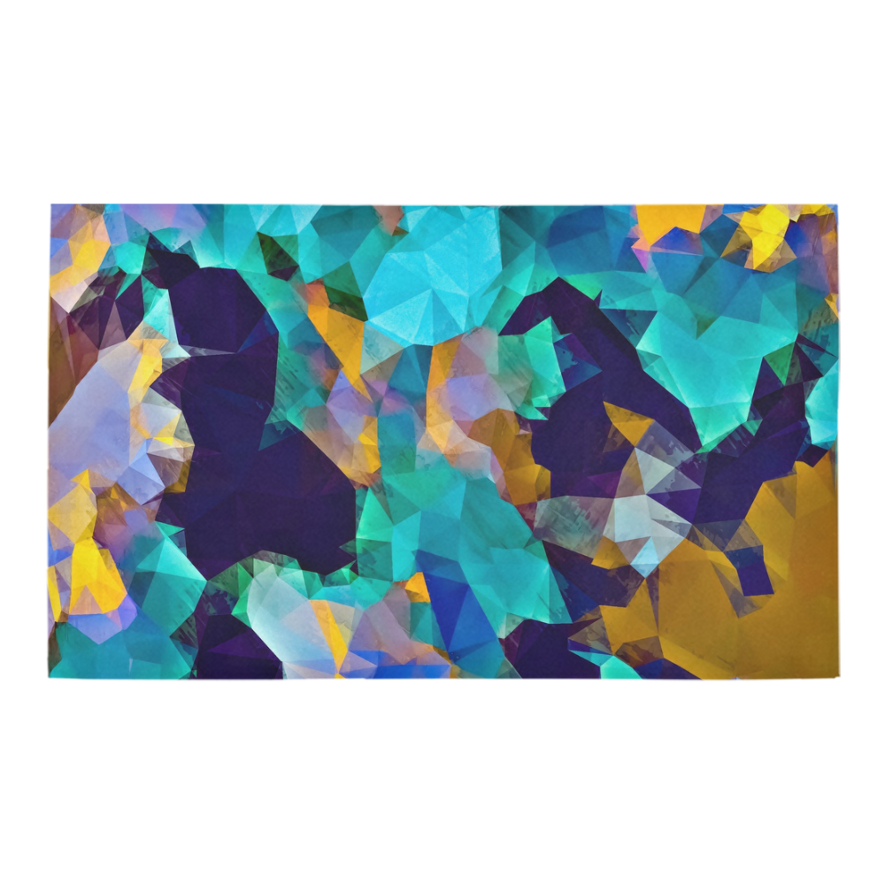 psychedelic geometric polygon abstract pattern in green blue brown yellow Azalea Doormat 30" x 18" (Sponge Material)