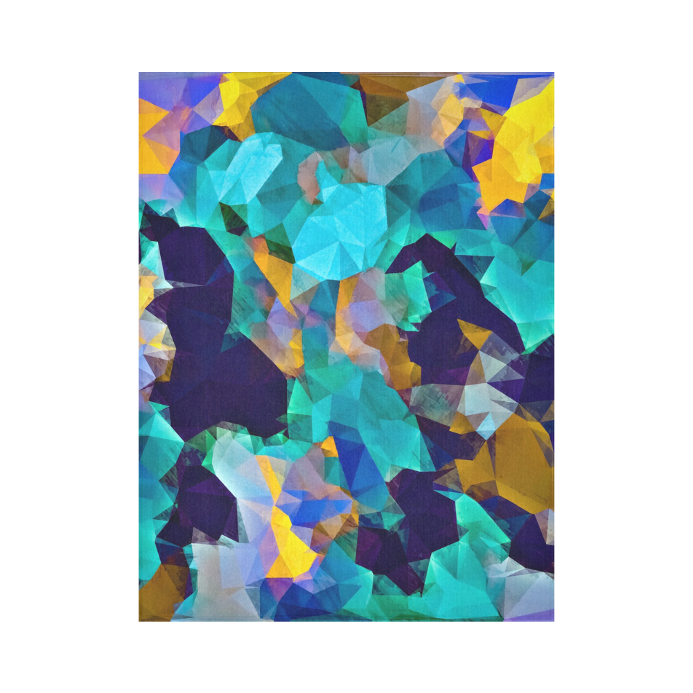 psychedelic geometric polygon abstract pattern in green blue brown yellow Cotton Linen Wall Tapestry 60"x 80"