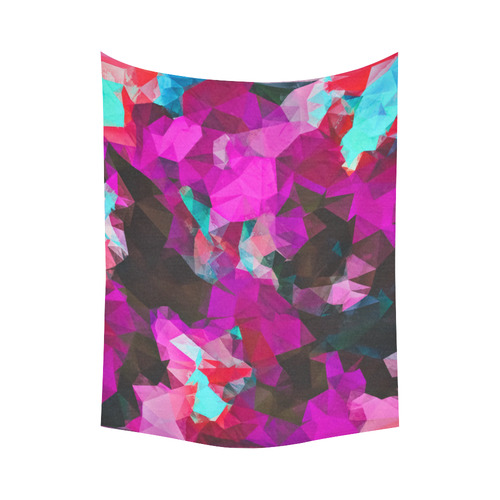 psychedelic geometric polygon abstract pattern in purple pink blue Cotton Linen Wall Tapestry 60"x 80"