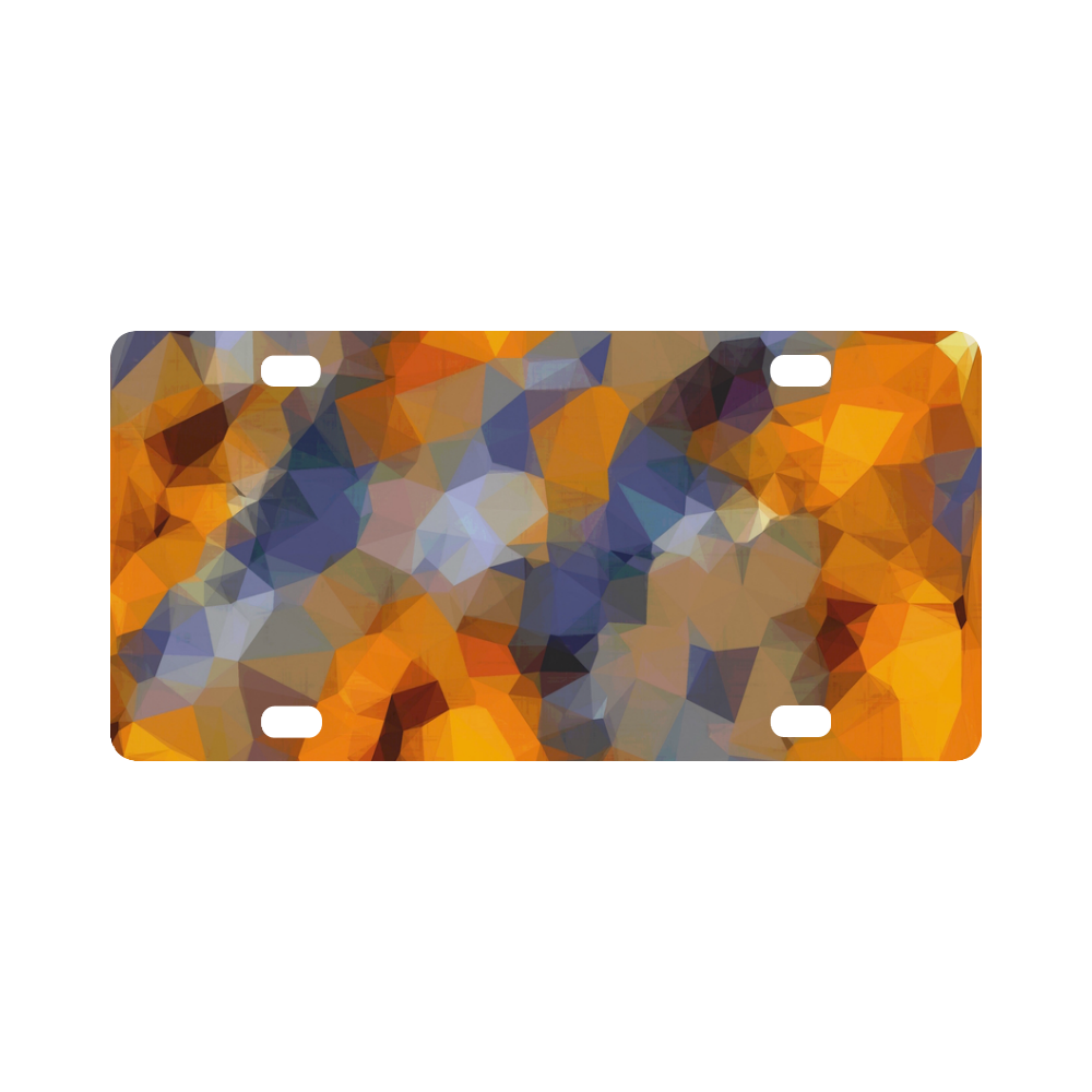 psychedelic geometric polygon abstract pattern in orange brown blue Classic License Plate