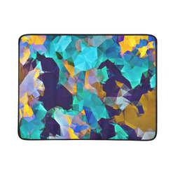 psychedelic geometric polygon abstract pattern in green blue brown yellow Beach Mat 78"x 60"