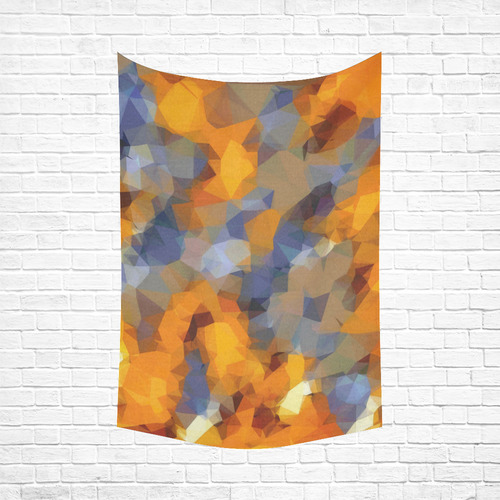 psychedelic geometric polygon abstract pattern in orange brown blue Cotton Linen Wall Tapestry 60"x 90"